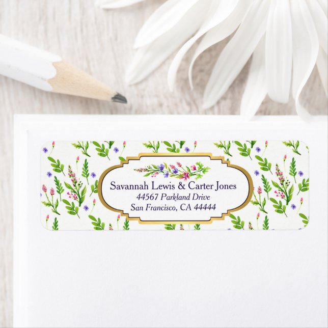 Summer Flowers Newlyweds Return Address Label (Insitu)