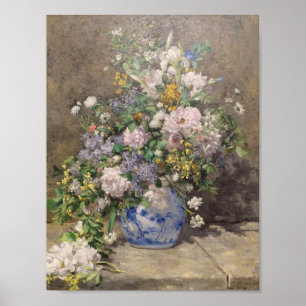 Summer flowers, oil on canvas. A. Renoir vintage Poster