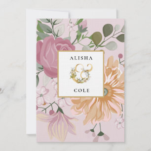 Summer Flowers on Pink Wedding Invitation
