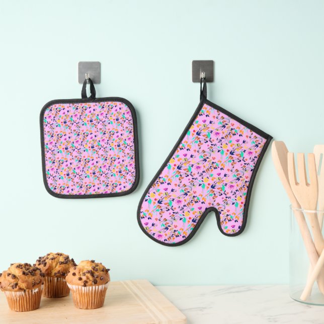 Summer flowers oven mitt & pot holder set (Insitu(Hanging))
