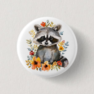 Summer Flowers Racoon Watercolor 3 Cm Round Badge