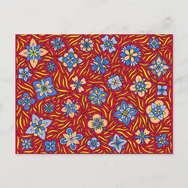 Summer Flowers Red Postcard (Front)