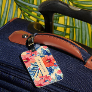 Summer Flowers Tropical Hibiscus Floral Pattern Luggage Tag
