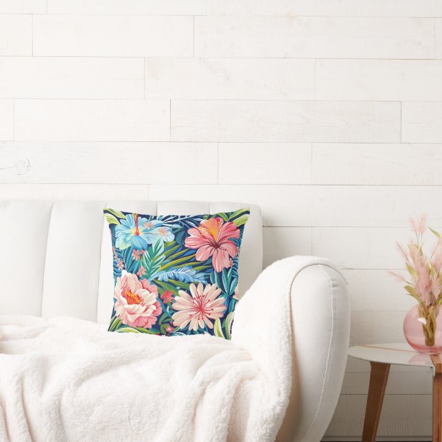 Summer Flowers Tropical Pretty Floral Pattern Cushion (Couch)