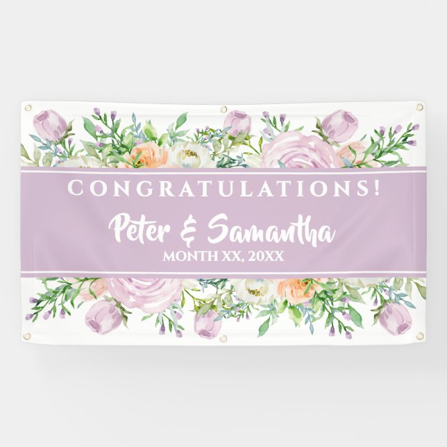 Summer Flowers Wedding Congratulations Banner (Horizontal)