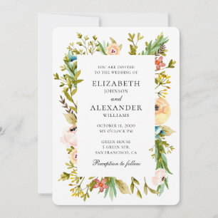Summer flowers wedding invitation. Floral garden Invitation