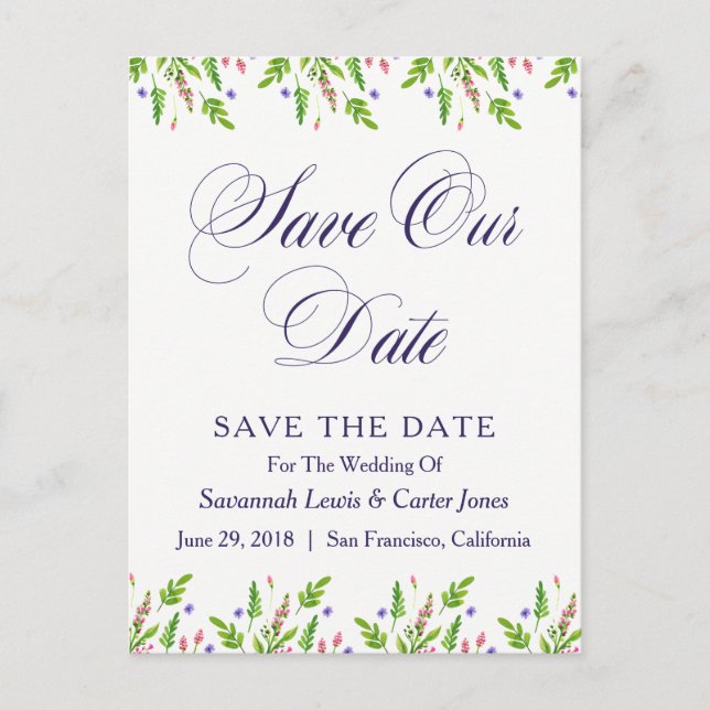 Summer Flowers Wedding Save The Date Postcard (Front)