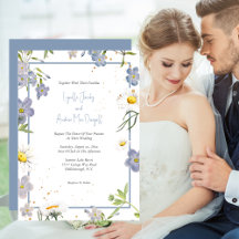 Summer Flowers with Blue Wedding Invitation