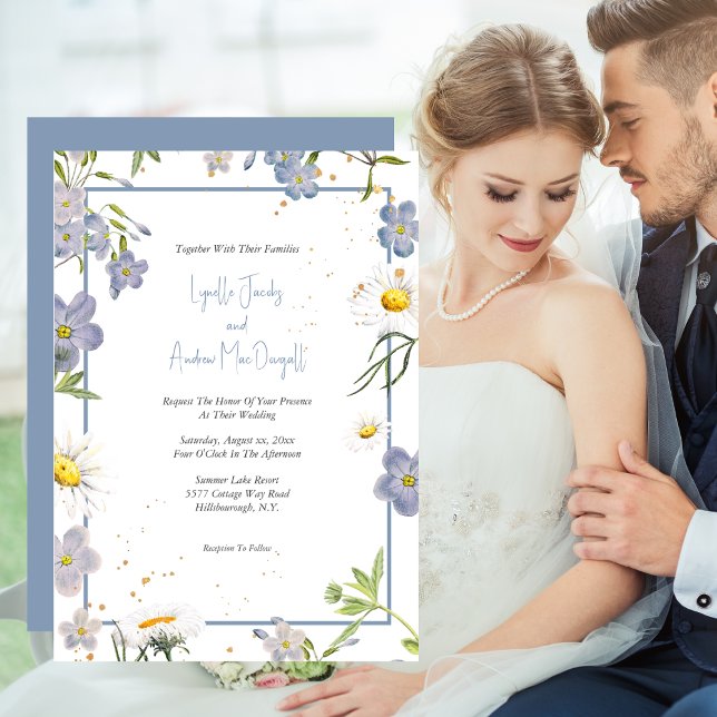 Summer Flowers with Blue Wedding Invitation (Creator Uploaded)