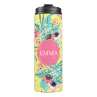 Summer Flowers Yellow Personalised Thermal Tumbler