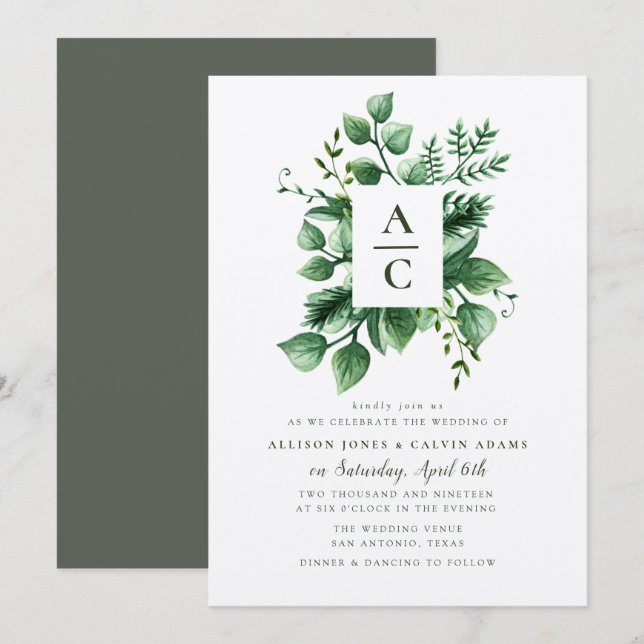 Summer foliage kraft wedding invitation (Front/Back)