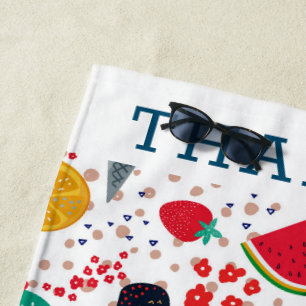 Summer food and flowers pattern beach towel