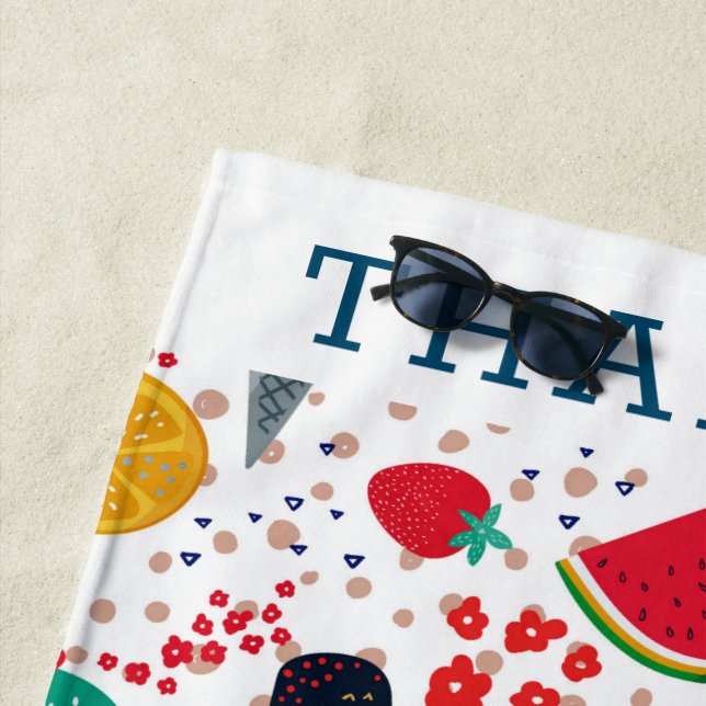Summer food and flowers pattern beach towel (In Situ)