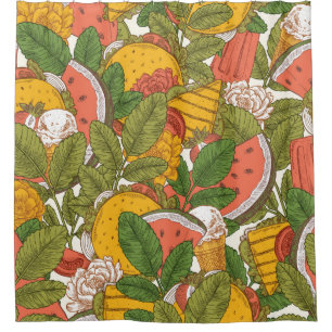 Summer food seamless pattern. Sanwiches,ice cream Shower Curtain
