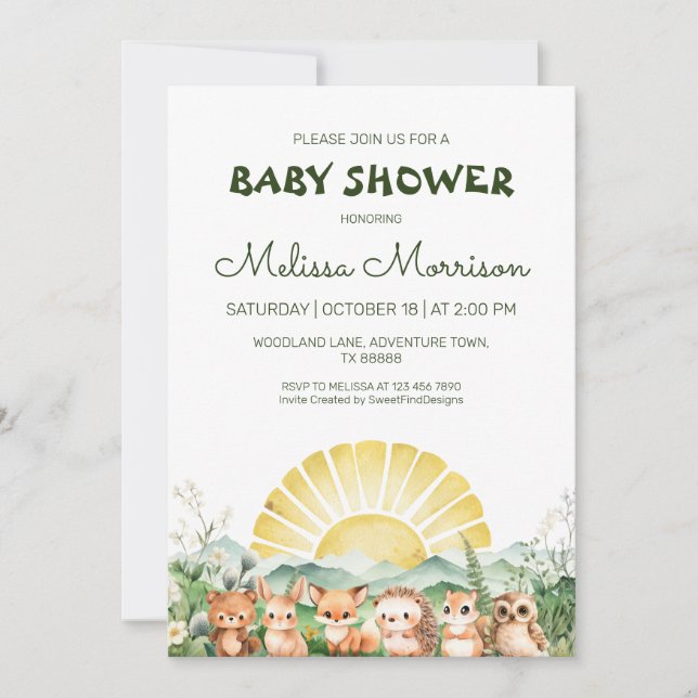 Summer Forest Animals Baby Shower Invitation (Front)
