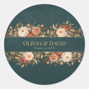 Summer Forest Witch Teal Round Wedding Sticker