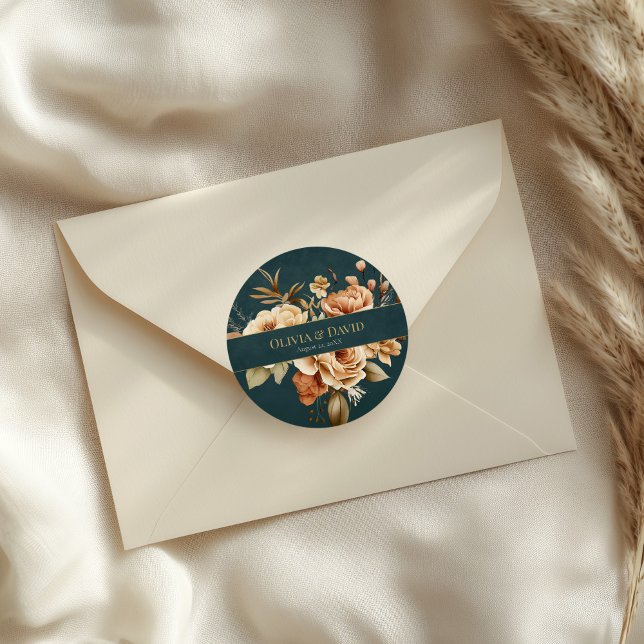 Summer Forest Witch Teal Round Wedding Sticker (Summer Forest Witch Teal Round Wedding Sticker on an elegant wedding envelope)