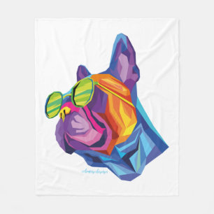 Summer French Bulldog Puppy Colourful Fleece Blanket