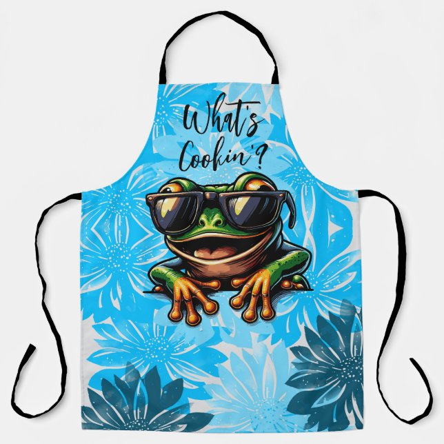 Summer Fresh Blue Chillin' Frog Apron (Front)