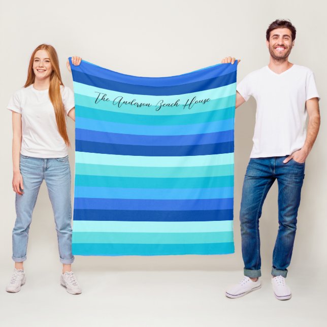 Summer Fresh Ocean Shades Striped Fleece Blanket (In Situ)