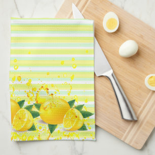 Summer fresh stripes and splattered lemons tea towel