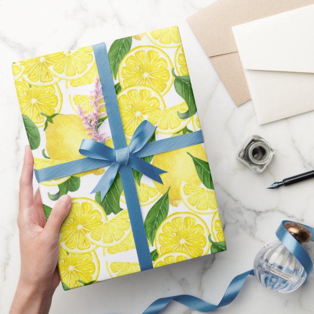 Summer Fresh Yellow Lemon Citrus Fruit  Wrapping Paper (Gifting)