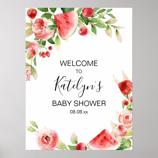 Summer Fruit and Greenery Baby Shower Welcome Sign (Front)