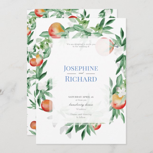 Summer Fruit border, wedding invitation (Front/Back)