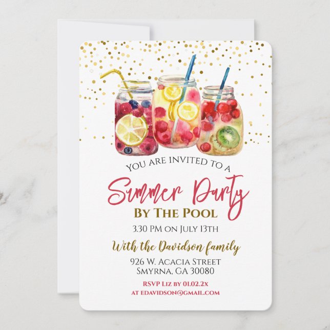 Summer Fruit Cocktail Pool Party Invitation (Front)