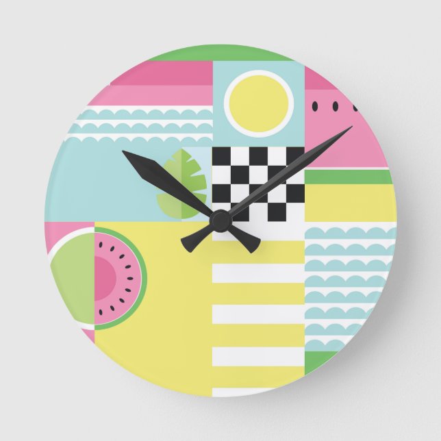 Summer fruit design, colourful mosaic  round clock (Front)