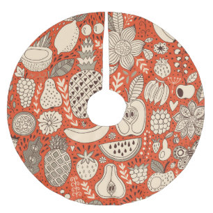 Summer Fruit Doodle Vintage Brushed Polyester Tree Skirt