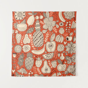 Summer Fruit Doodle Vintage Tapestry