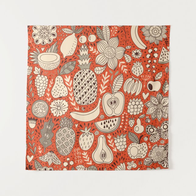Summer Fruit Doodle Vintage Tapestry (Front)