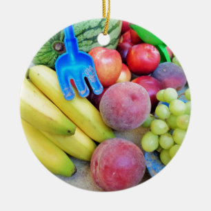 Summer Fruit, Food, Melon, Grapes, Peaches, Banana Ceramic Tree Decoration