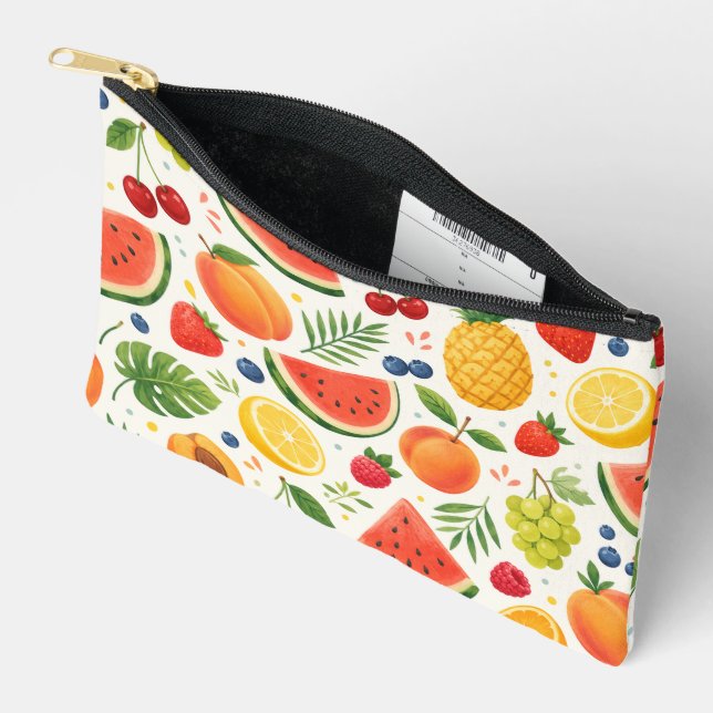 Summer Fruit Pattern Fabric | Tropical Watermelon  Accessory Pouch (Open)