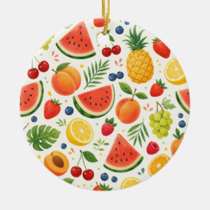 Summer Fruit Pattern Fabric Tropical Watermelon Ceramic Ornament
