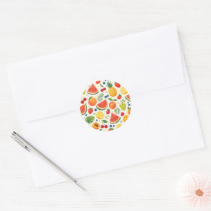 Summer Fruit Pattern Fabric   Tropical Watermelon  Classic Round Sticker