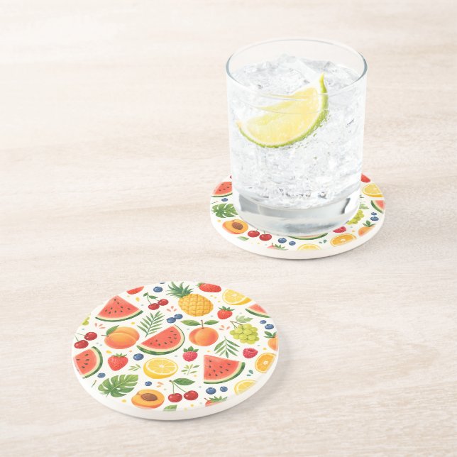 Summer Fruit Pattern Fabric | Tropical Watermelon  Coaster (Side)