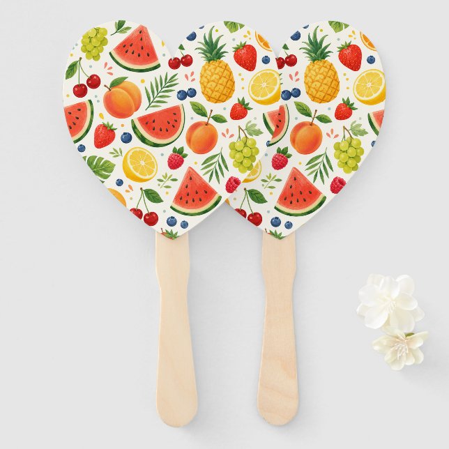 Summer Fruit Pattern Fabric | Tropical Watermelon  Hand Fan (Front and Back)