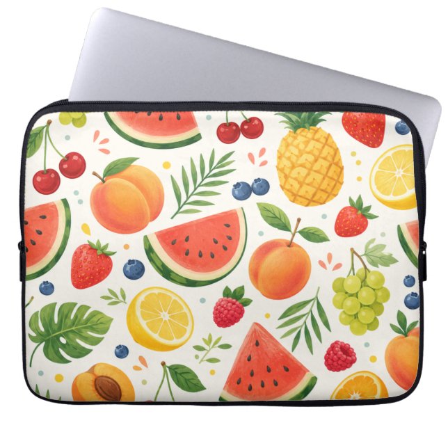 Summer Fruit Pattern Fabric | Tropical Watermelon  Laptop Sleeve (Front)