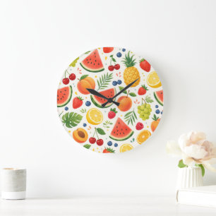 Summer Fruit Pattern Fabric Tropical Watermelon Large Clock