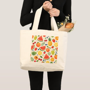 Summer Fruit Pattern Fabric Tropical Watermelon Large Tote Bag