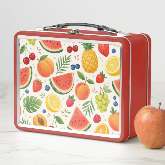 Summer Fruit Pattern Fabric | Tropical Watermelon  Metal Lunch Box (In Situ)
