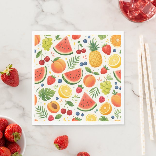 Summer Fruit Pattern Fabric | Tropical Watermelon  Napkin (Insitu)