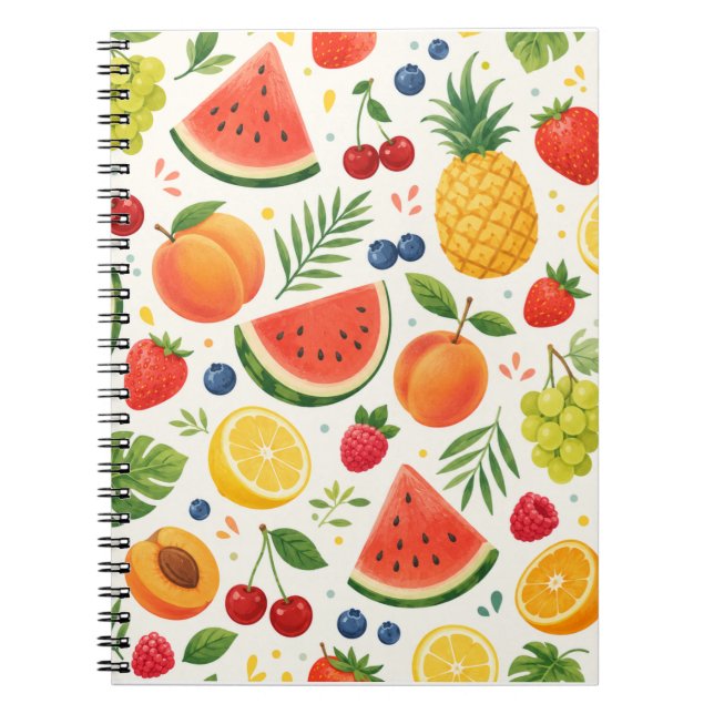 Summer Fruit Pattern Fabric | Tropical Watermelon  Notebook (Front)
