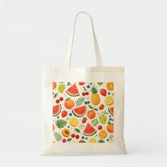 Summer Fruit Pattern Fabric | Tropical Watermelon  Tote Bag (Front)