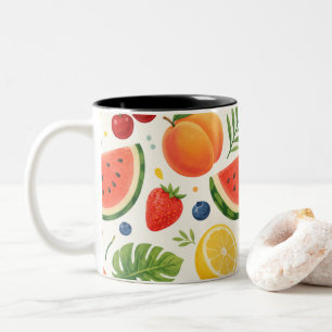 Summer Fruit Pattern Fabric Tropical Watermelon Two-Tone Coffee Mug