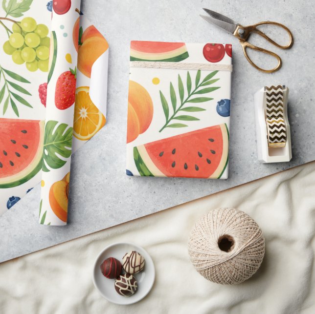 Summer Fruit Pattern Fabric | Tropical Watermelon  Wrapping Paper (Crafts)