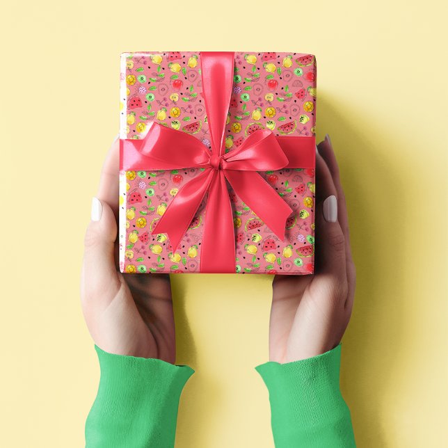 Summer Fruit Pattern | Rose Pink Wrapping Paper (Creator Uploaded)