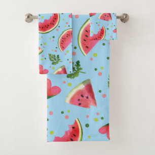 Summer Fruit Pattern Watermelon red green tropical Bath Towel Set